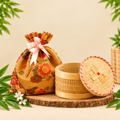 Handcrafted Bamboo GIFT Box with Decorative Gift Pouch